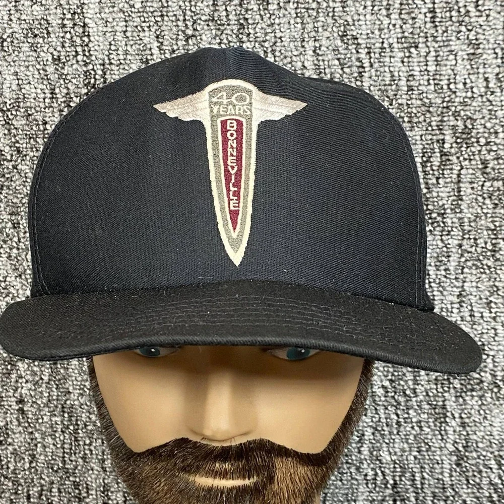Vintage Pontiac Bonneville 40 Years Snapback Hat Black Made in USA Car Emblem